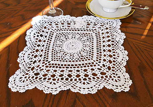 square crochet doily. 12" square. white color. 2 pieces pack